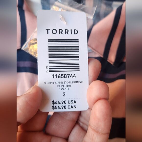 NWT Torrid Pink Multicolor Striped Challis Button Down Shirt Size 3x - Picture 2 of 10